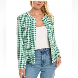 Nanette Lapore-size 14 Green/White Tweed Houndstooth Jacket. So chic! Like new!!